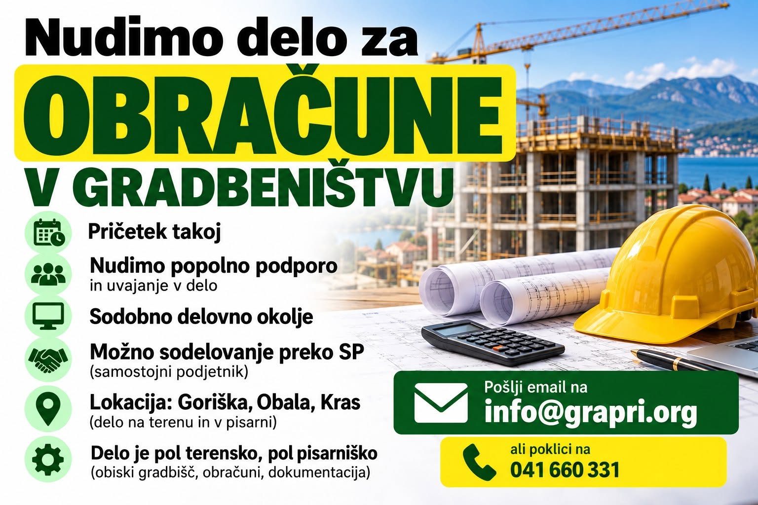 Oglas: nudimo delo za obračune v gradbeništvu - Grapri d.o.o.